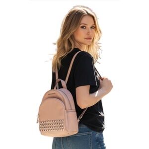 MICHAEL KORS Pale Pink Abbey Silver Studded Leather Mini Backpack Blossom R $298